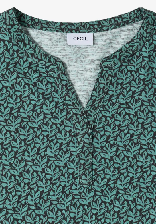 Shirt met gespleten hals en print raw khaki