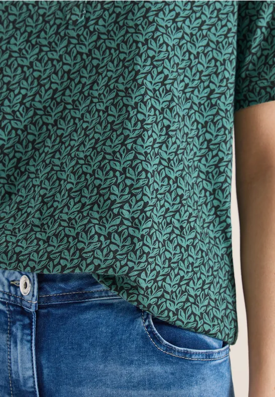 Shirt met gespleten hals en print raw khaki