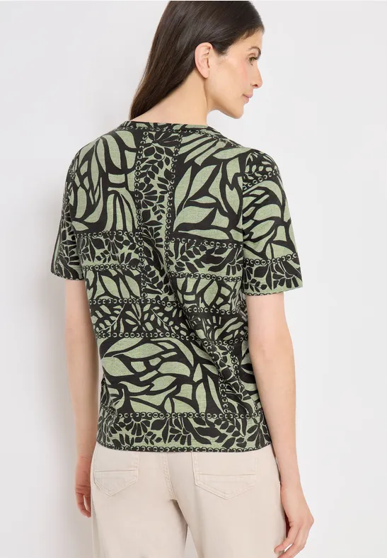Kurzarm T-Shirt mit Patchwork Print raw khaki