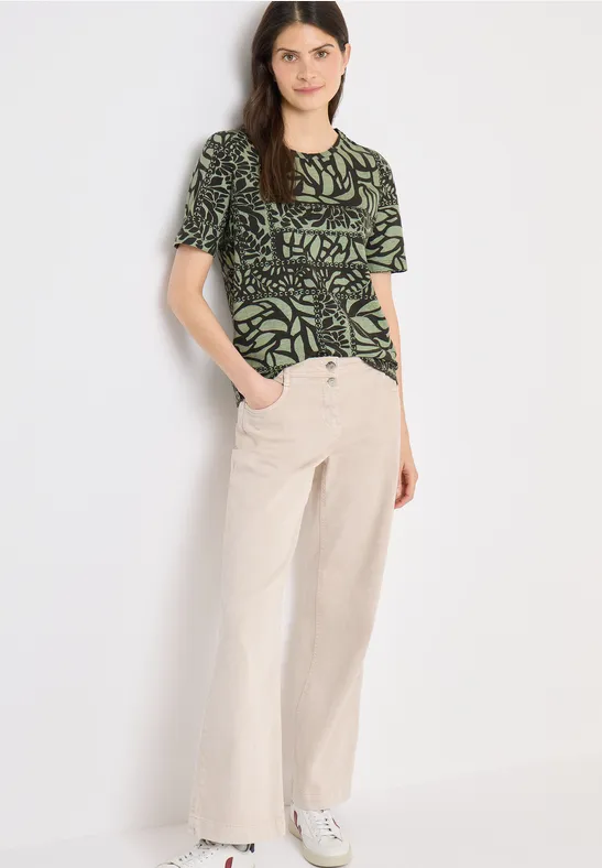 Kurzarm T-Shirt mit Patchwork Print raw khaki