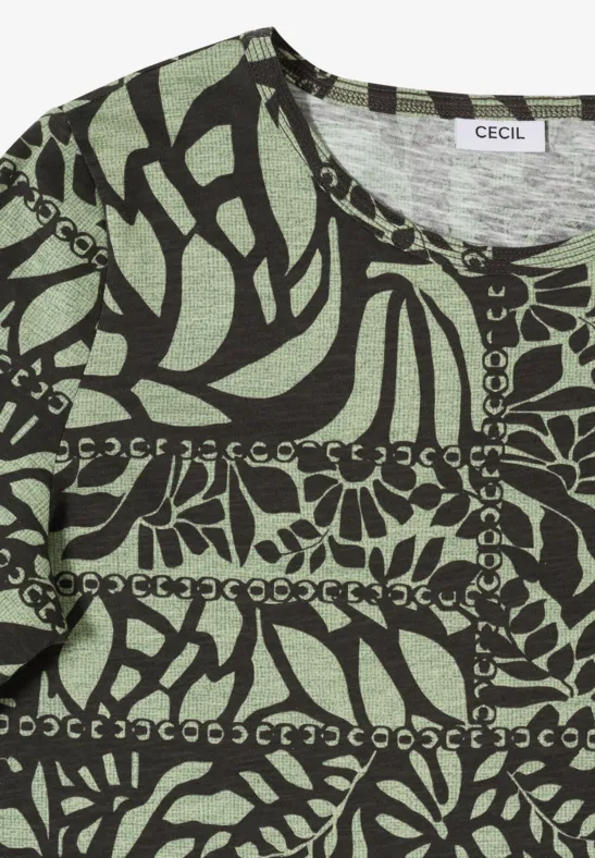 Kurzarm T-Shirt mit Patchwork Print raw khaki