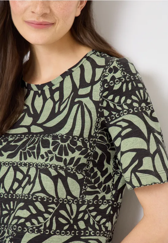 Kurzarm T-Shirt mit Patchwork Print raw khaki