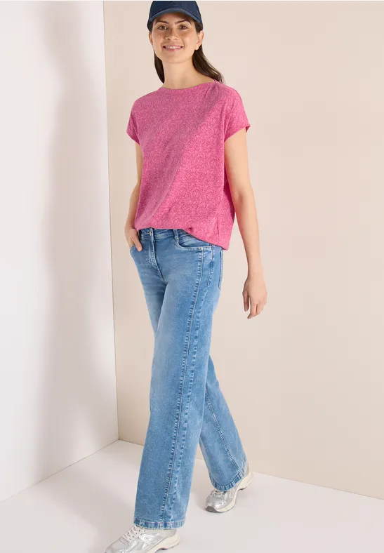 T-shirt au look dévoré avec boatneck beetroot pink melange