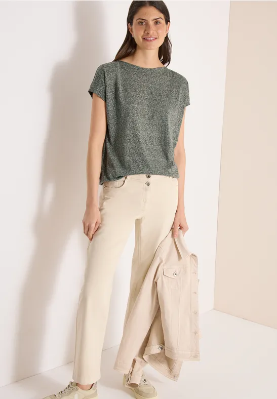 T-shirt au look dévoré avec boatneck khaki melange