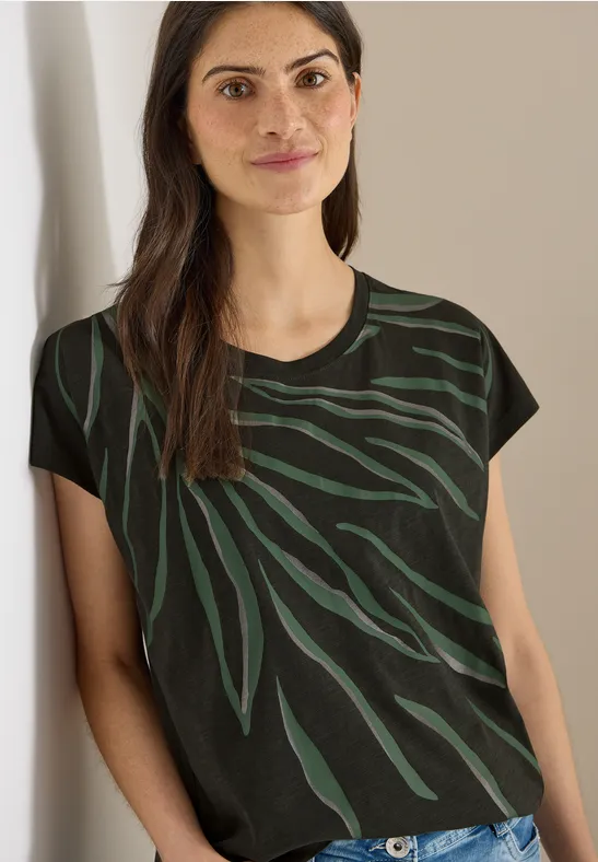 T-shirt à col rond et imprimé sur le devant raw khaki