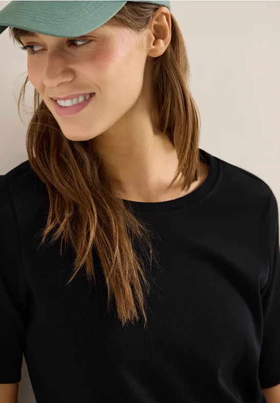 Basic Rippstruktur T-Shirt Black