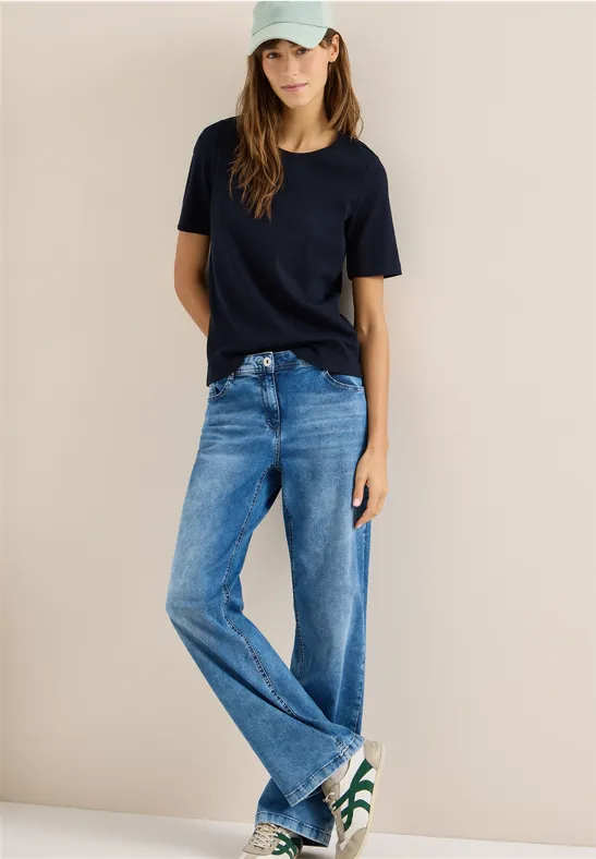 Basic Rippstruktur T-Shirt universal blue