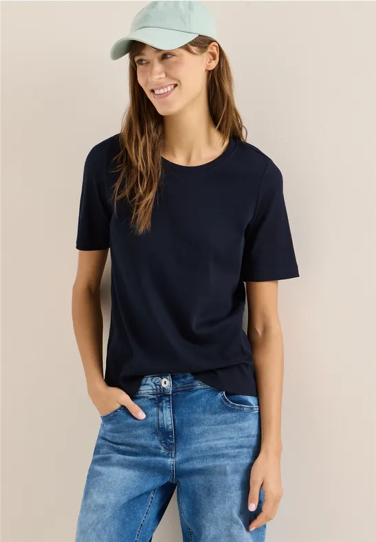 Basic Rippstruktur T-Shirt universal blue