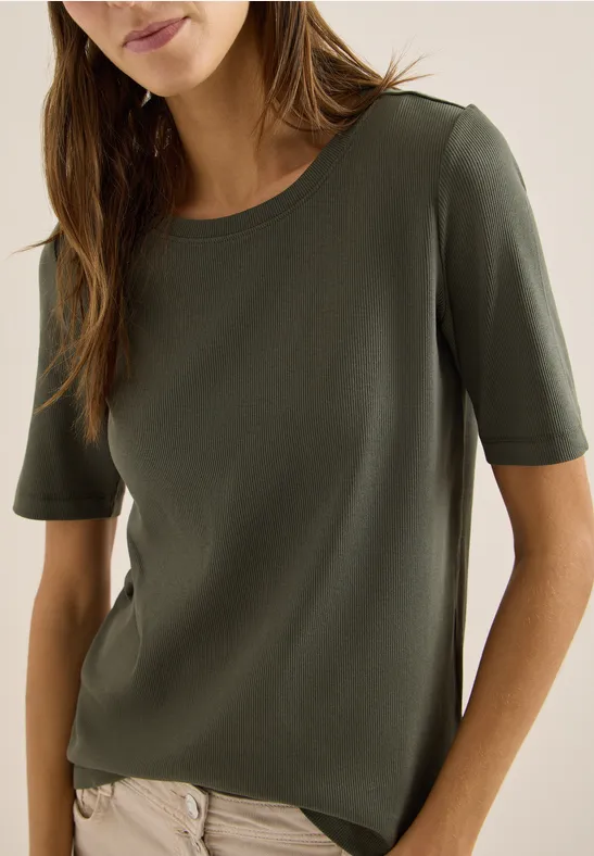 Basic Rippstruktur T-Shirt khaki