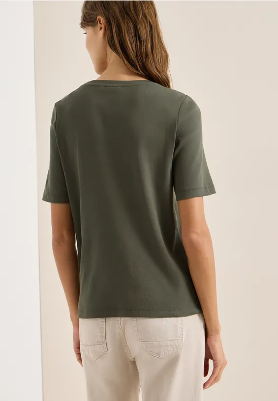 Basic Rippstruktur T-Shirt khaki