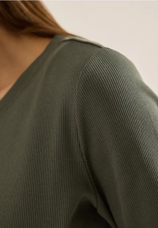 Basic Rippstruktur T-Shirt khaki