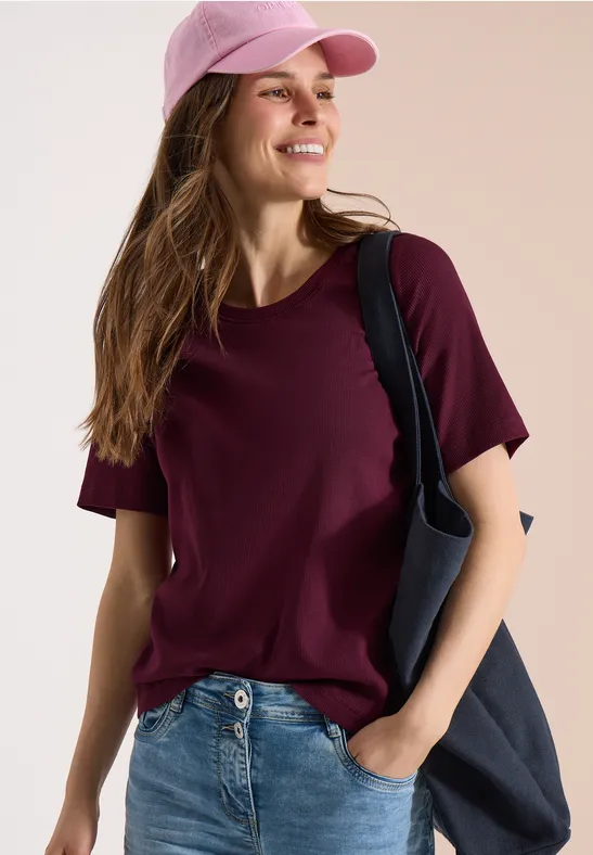 Basic T-Shirt in Rippstruktur sweet grape red