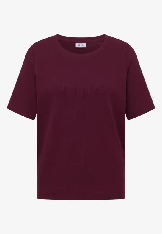 Basic T-Shirt in Rippstruktur sweet grape red