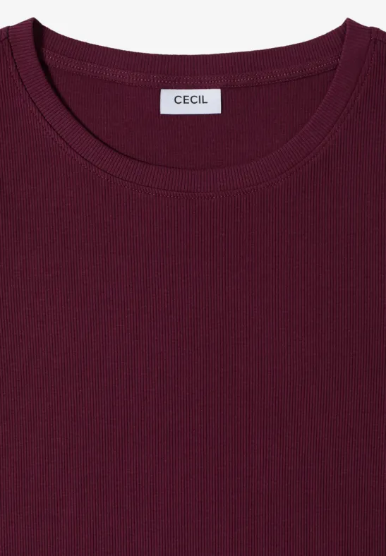 Basic T-Shirt in Rippstruktur sweet grape red