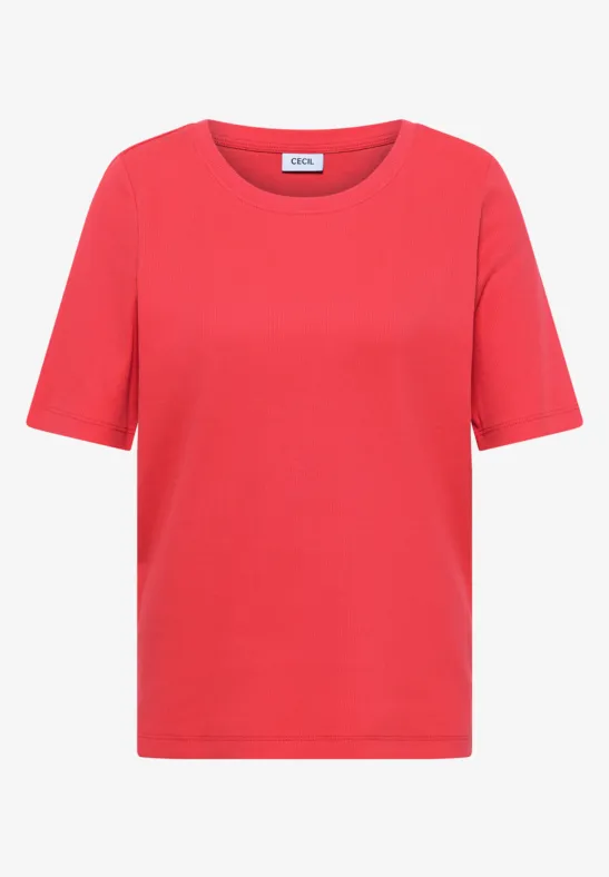 Eenvoudig rood T-shirt met korte mouwen voor een neutrale achtergrond.