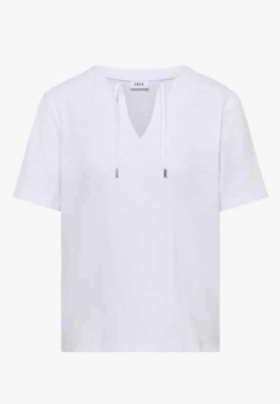 Shirt met korte mouwen en gespleten hals White