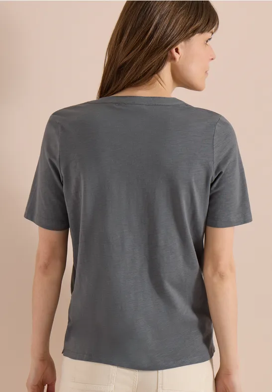 Kurzarm Shirt mit Split Neck graphite light grey