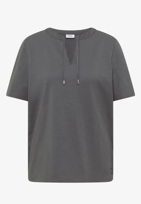 Kurzarm Shirt mit Split Neck graphite light grey