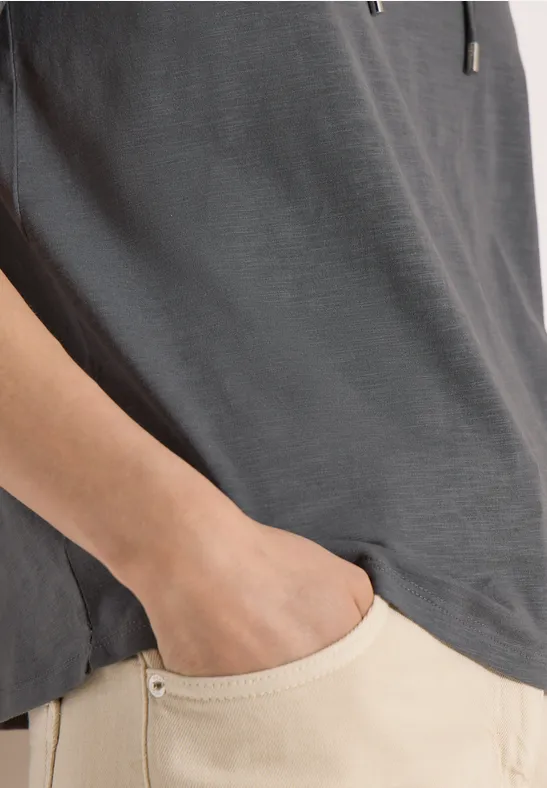 Kurzarm Shirt mit Split Neck graphite light grey