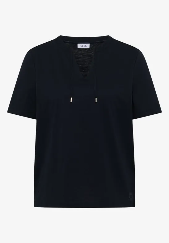 Kurzarm Shirt mit Split Neck universal blue