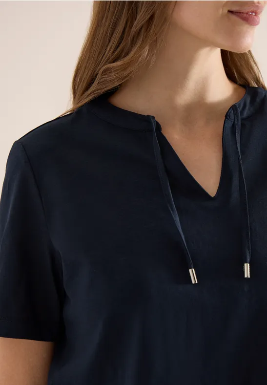 Kurzarm Shirt mit Split Neck universal blue