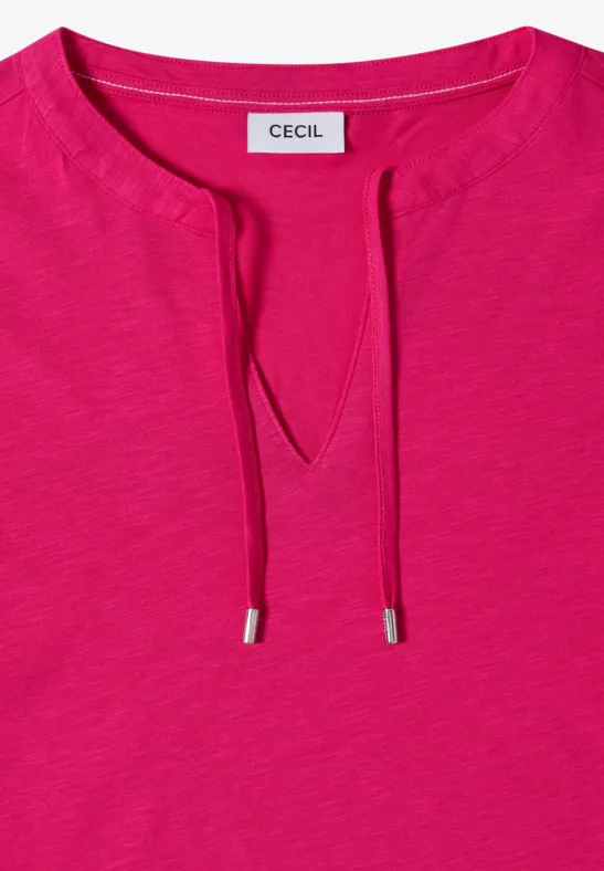 Shirt met korte mouwen en gespleten hals beetroot pink