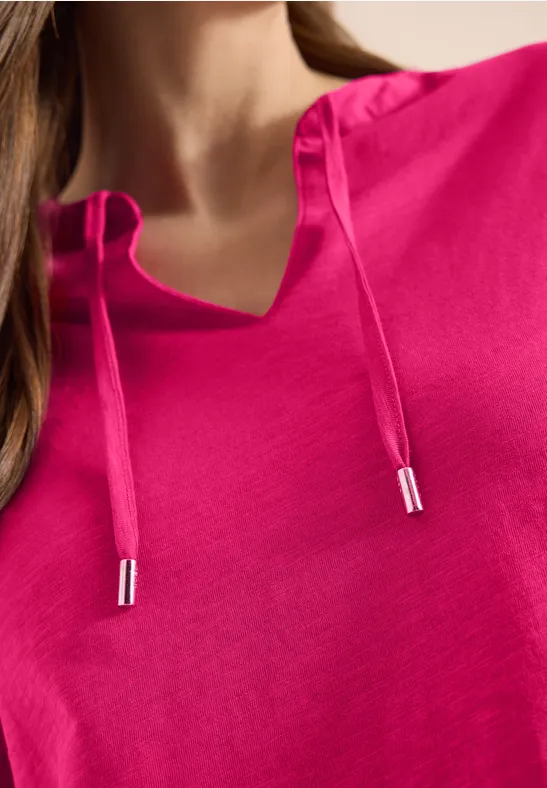 Shirt met korte mouwen en gespleten hals beetroot pink