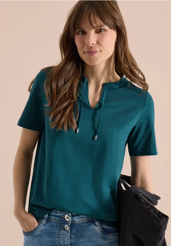 Shirt met korte mouwen en gespleten hals jungle green