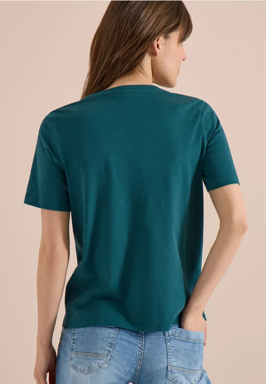 Shirt met korte mouwen en gespleten hals jungle green