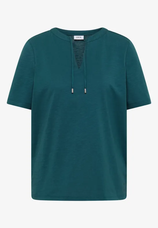 Shirt met korte mouwen en gespleten hals jungle green
