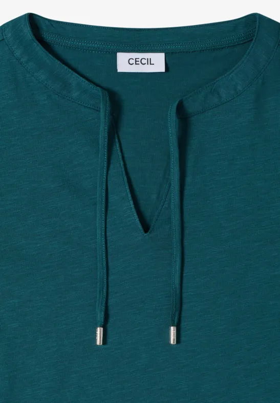 Shirt met korte mouwen en gespleten hals jungle green