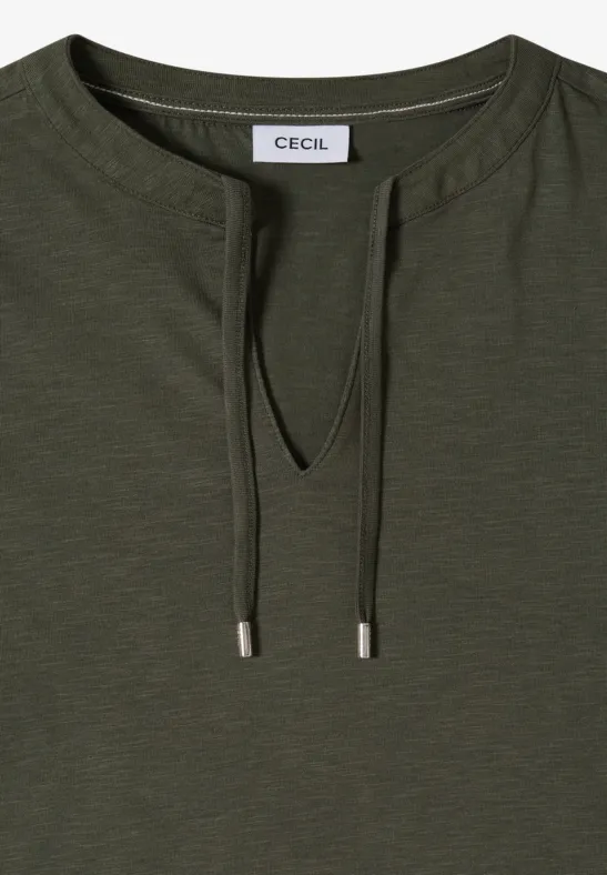 Shirt met korte mouwen en gespleten hals khaki