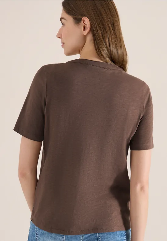Kurzarm Shirt mit Split Neck urban taupe