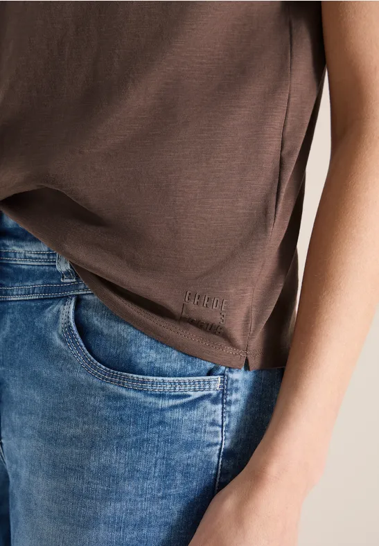 Kurzarm Shirt mit Split Neck urban taupe