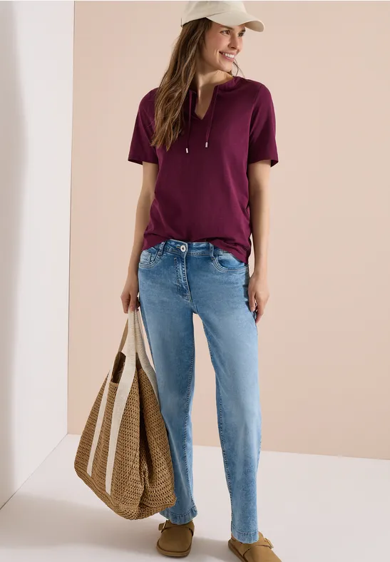 Koszulka z krótkim rękawem i dekoltem typu split neck sweet grape red