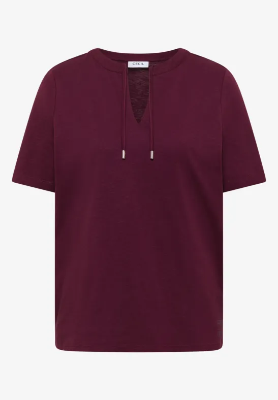 Koszulka z krótkim rękawem i dekoltem typu split neck sweet grape red