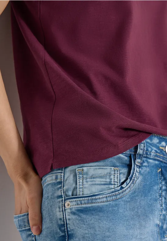 Koszulka z krótkim rękawem i dekoltem typu split neck sweet grape red