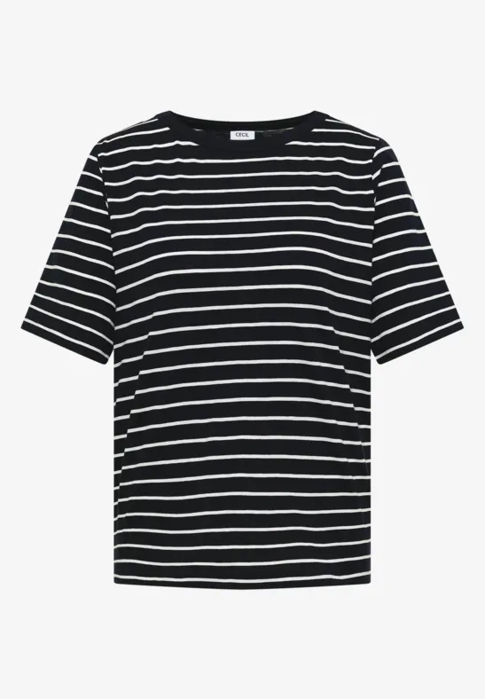 Zwart T-shirt met witte horizontale strepen