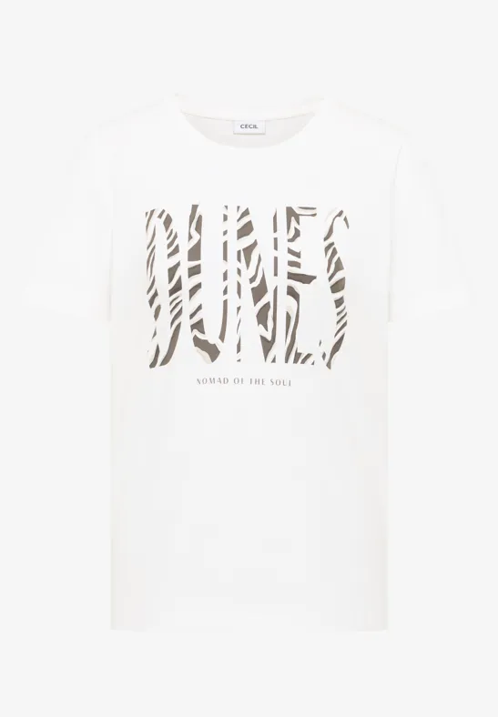Weißes T-Shirt mit zebramuster Schriftzug 'LIVING IN STYLE'