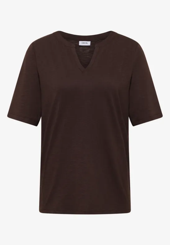 Braunes T-Shirt mit V-Ausschnitt und kurzen Ärmeln