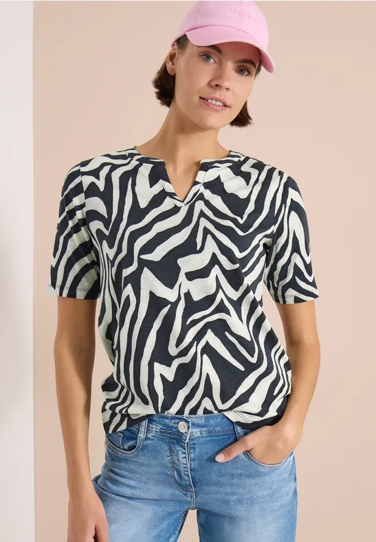 Shirt met gespleten hals met print palm breeze green
