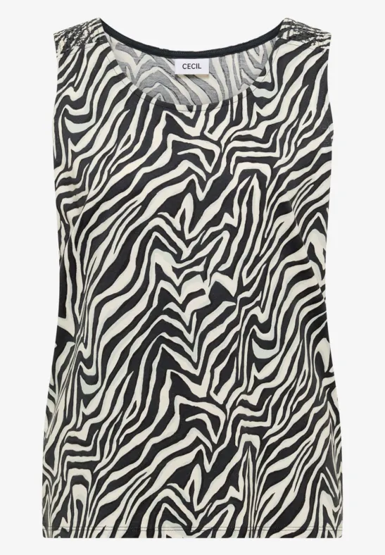 Top sans manches à motif zèbre noir et blanc