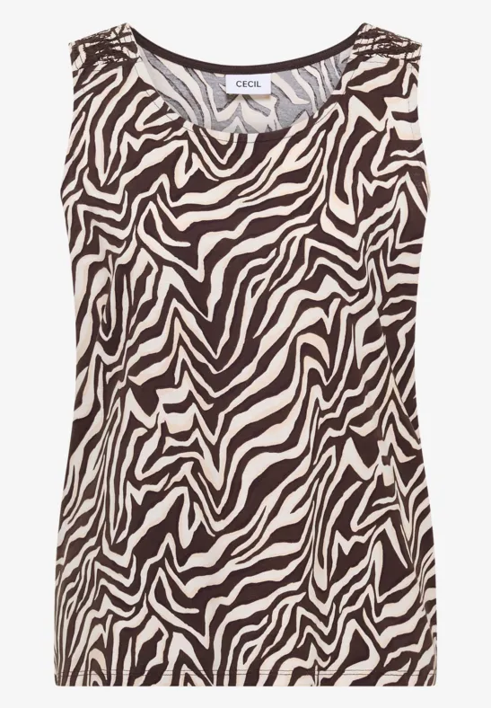 Débardeur femme sans manches avec motif zèbre noir et blanc