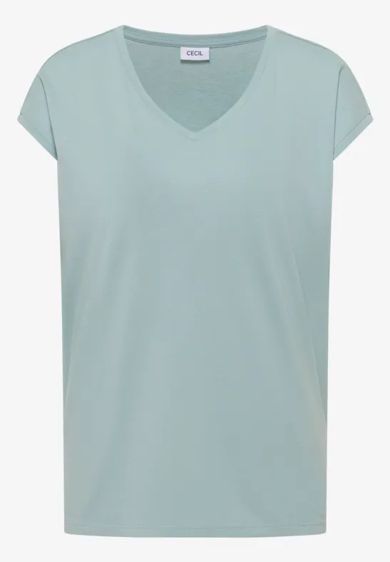 Leichtes mintgrünes Kurzarmshirt mit V-Ausschnitt.