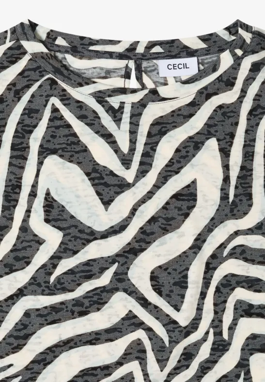 Weißes T-Shirt mit schwarzem Zebra-Muster von der Marke CECIL.
