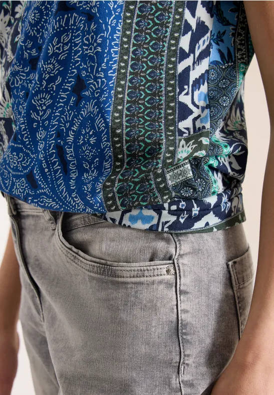 Shirt met V-hals en patchworkprint universal blue