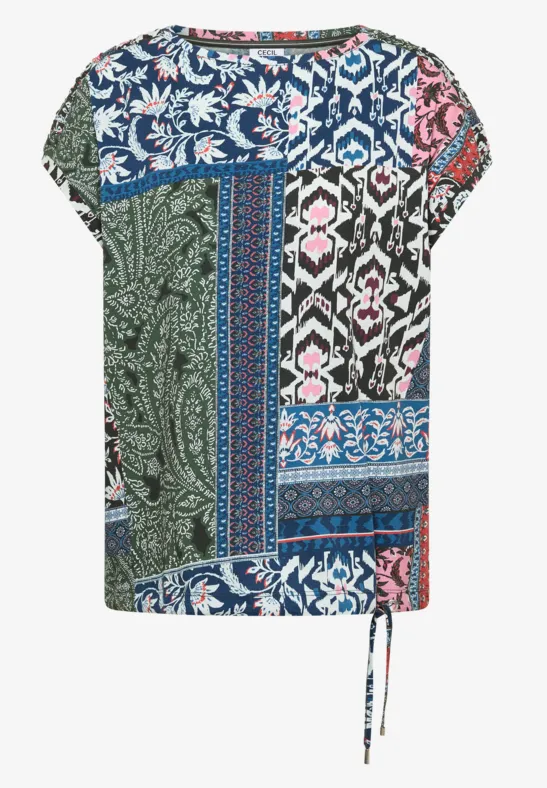 Shirt mit Rundhals und Patchwork-Print khaki