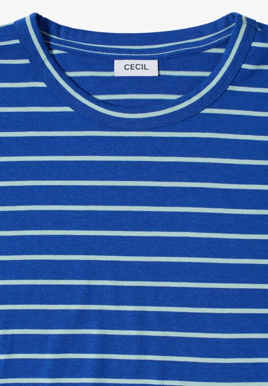 T-Shirt mit Rundhals und Streifen surf blue