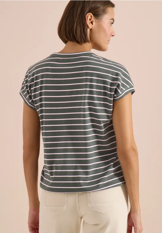 Shirt met ronde hals en strepen khaki