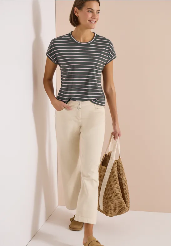 Shirt met ronde hals en strepen khaki